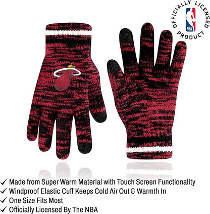 Ultra Game NBA Official Men's Super Soft Winter Beanie Knit Hat with Extra Warm Touch Screen Gloves, Miami Heat, Team Color|Miami Heat