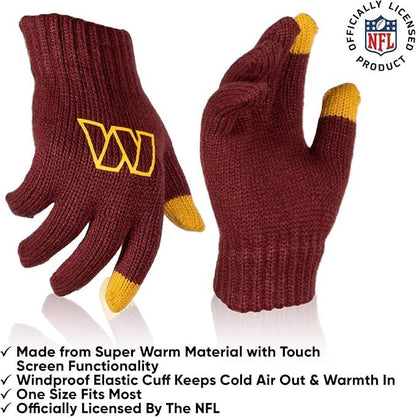 Ultra Game NFL Official Youth Super Soft Winter Beanie Knit Hat With Extra Warm Touch Screen Gloves, Washington Commanders, Team Color 2, 1SIZE|Washington Commanders