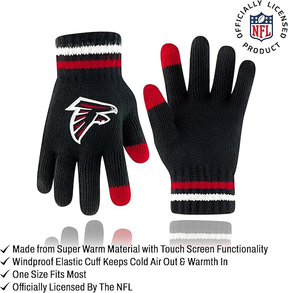 Ultra Game NFL Official Youth Super Soft Winter Beanie Knit Hat With Extra Warm Touch Screen Gloves, Atlanta Falcons, Team Color 1, 1 SIZE|Atlanta Falcons