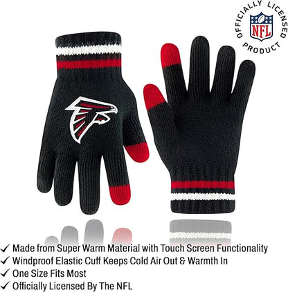 Ultra Game NFL Official Youth Super Soft Winter Beanie Knit Hat With Extra Warm Touch Screen Gloves, Atlanta Falcons, Team Color 1, 1 SIZE|Atlanta Falcons