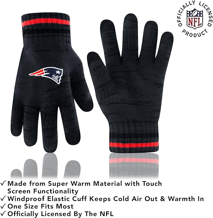 Ultra Game Adults Unisex NFL Official Super Soft Marl Knit Winter Beanie Knit Hat with Extra Warm Touch Screen Gloves|New England Patriots