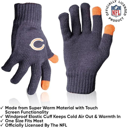 Ultra Game NFL Official Adults Unisex Super Soft Winter Beanie Knit Hat With Extra Warm Touch Screen Gloves, Chicago Bears, Team Color 2, 1SIZE|Chicago Bears