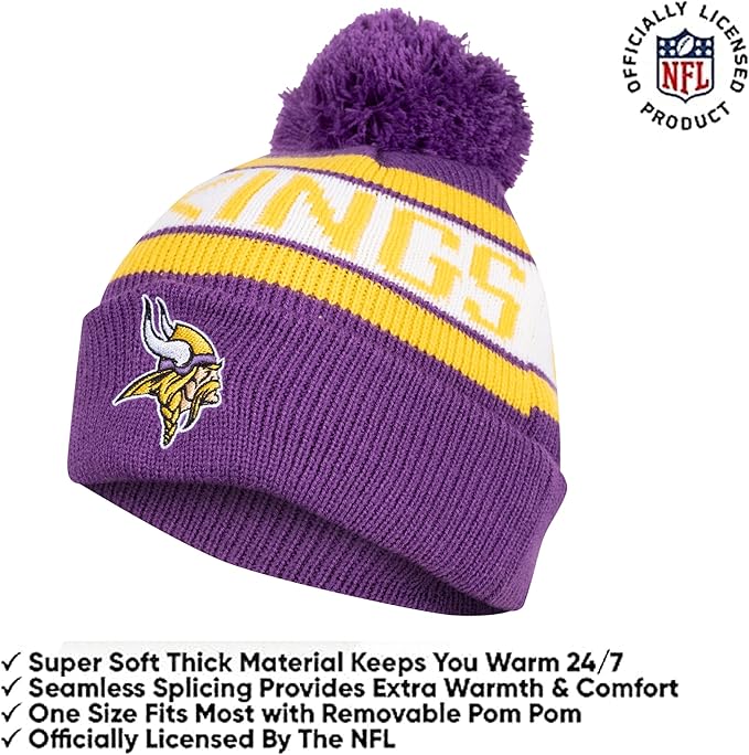 Ultra Game NFL Official Adults Unisex Super Soft Winter Beanie Knit Hat With Extra Warm Touch Screen Gloves, Minnesota Vikings, Team Color, 1SIZE|Minnesota Vikings