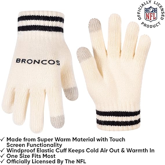 Ultra Game Youth NFL Official Super Soft Cable Knit Winter Beanie Knit Hat with Extra Warm Touch Screen Gloves|Denver Broncos