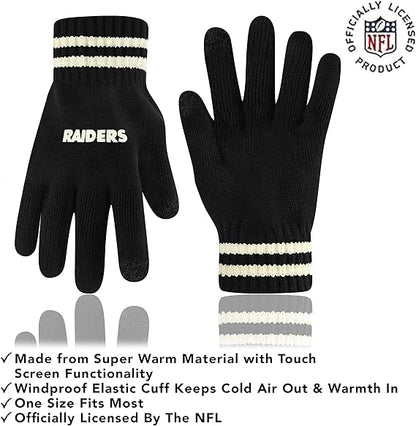 NFL Official Adults Super Soft Cable Knit Winter Beanie Knit Hat with Extra Warm Touch Screen Gloves|Las Vegas Raiders