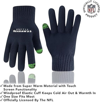 Ultra Game NFL Official Adults Super Soft Two Tone Winter Beanie Knit Hat with Extra Warm Touch Screen Gloves, Seattle Seahawks, Team Color, One Size|Seattle Seahawks