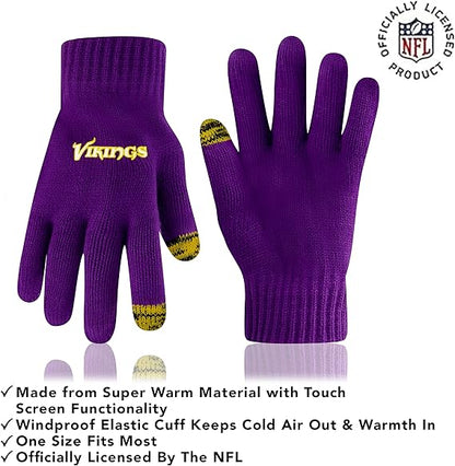 Ultra Game NFL Official Youth Super Soft Two Tone Winter Beanie Knit Hat with Extra Warm Touch Screen Gloves, Minnesota Vikings, Team Color, One Size|Minnesota Vikings