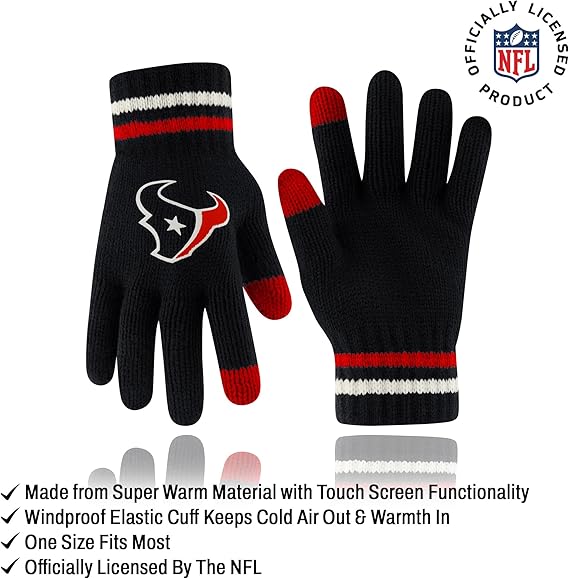 Ultra Game NFL Official Youth Super Soft Winter Beanie Knit Hat With Extra Warm Touch Screen Gloves, Houston Texans, Team Color 1, 1 SIZE|Houston Texans