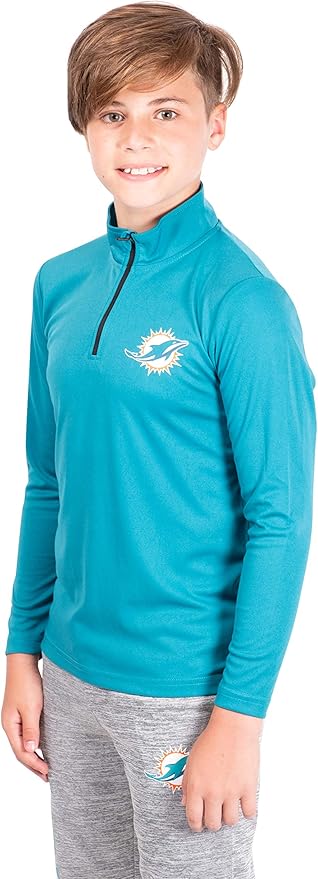 NFL Official Youth Super Soft Quarter Zip Long Sleeve T-Shirt|Miami Dolphins