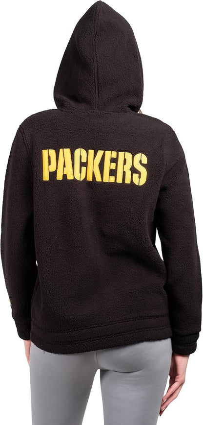 NFL Official Women's Full Zip Soft Sherpa Hoodie Sweatshirt Jacket|Green Bay Packers