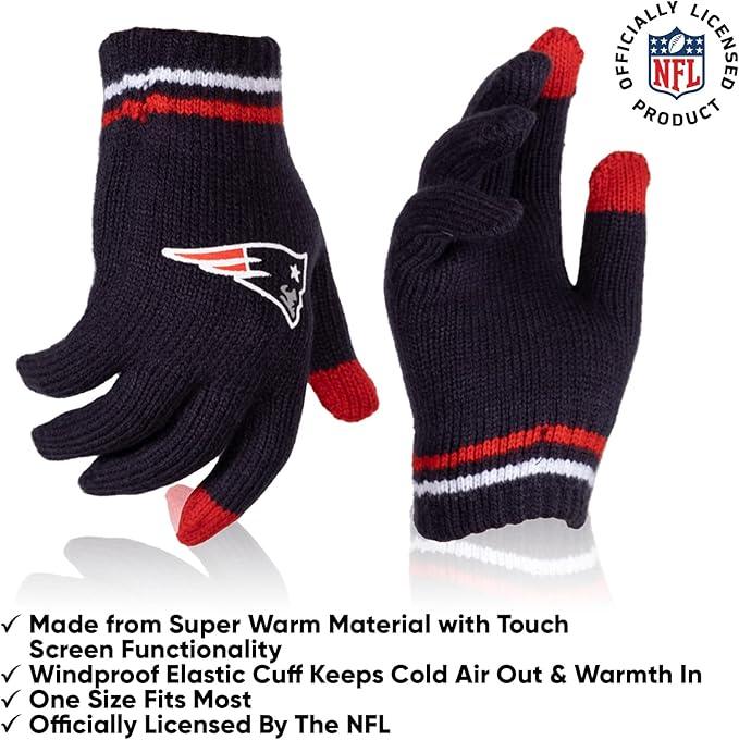 Ultra Game NFL Official Youth Super Soft Winter Beanie Knit Hat With Extra Warm Touch Screen Gloves, New England Patriots, Team Color 1, 1 SIZE|New England Patriots