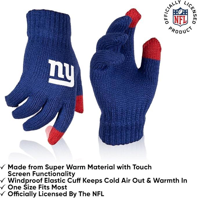 Ultra Game NFL Official Youth Super Soft Winter Beanie Knit Hat With Extra Warm Touch Screen Gloves, New York Giants, Team Color 2, 1SIZE|New York Giants