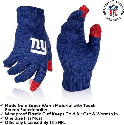 Ultra Game NFL Official Youth Super Soft Winter Beanie Knit Hat With Extra Warm Touch Screen Gloves, New York Giants, Team Color 2, 1SIZE|New York Giants