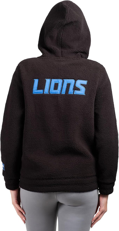 NFL Detroit Lions Womens Full Zip Soft Sherpa Hoodie Sweatshirt Jacket|Detroit Lions