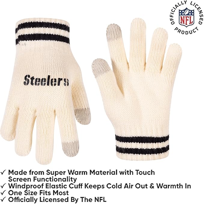 NFL Official Super Soft Cable Knit Winter Beanie Knit Hat with Extra Warm Touch Screen Gloves|Pittsburgh Steelers