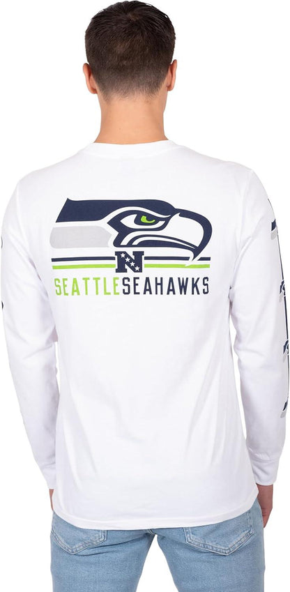 Ultra Game NFL Official Adults Super Soft Supreme Long Sleeve T-Shirt - Unisex, Seattle Seahawks, White|Seattle Seahawks