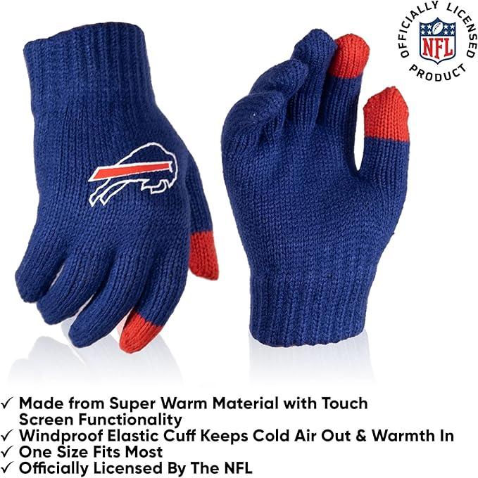 NFL Official Youth Super Soft Winter Beanie Knit Hat With Extra Warm Touch Screen Gloves|Buffalo Bills