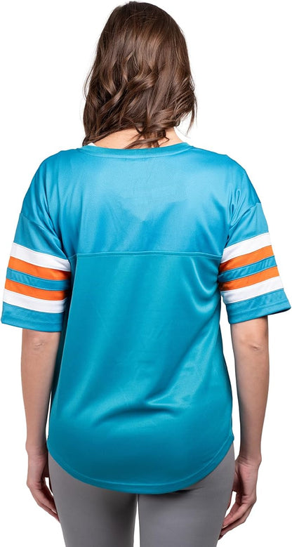 NFL Miami Dolphins Womens Standard Lace Up Tee Shirt Penalty Box|Miami Dolphins