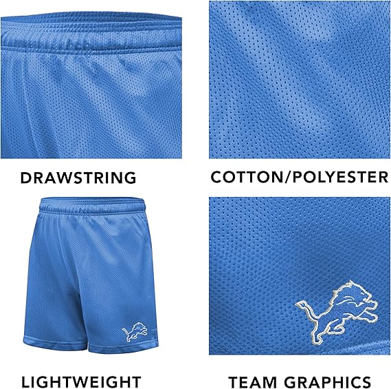 Ultra Game NFL Official Adults Super Soft Mesh Active Training Shorts, Detroit Lions, Team Color|Detroit Lions