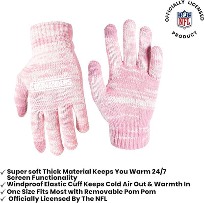 Ultra Game Adults Unisex NFL Official Super Soft Winter Beanie Knit Hat with Extra Warm Touch Screen Gloves|Washington Commanders