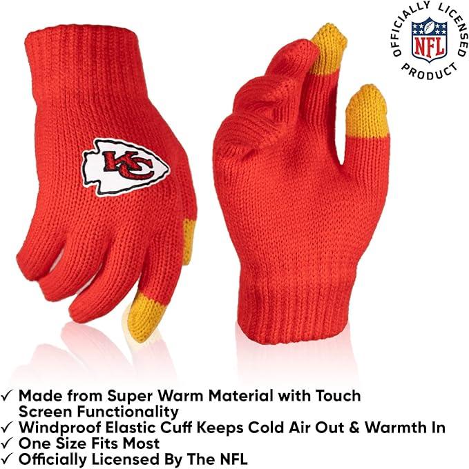 NFL Official Youth Super Soft Winter Beanie Knit Hat With Extra Warm Touch Screen Gloves|Kansas City Chiefs