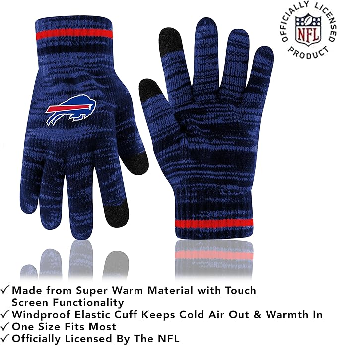 NFL Official Super Soft Marl Knit Winter Beanie Knit Hat with Extra Warm Touch Screen Gloves|Buffalo Bills