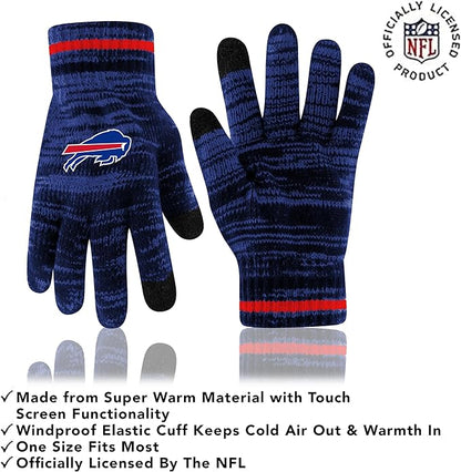 Ultra Game Adults Unisex NFL Official Super Soft Marl Knit Winter Beanie Knit Hat with Extra Warm Touch Screen Gloves|Buffalo Bills