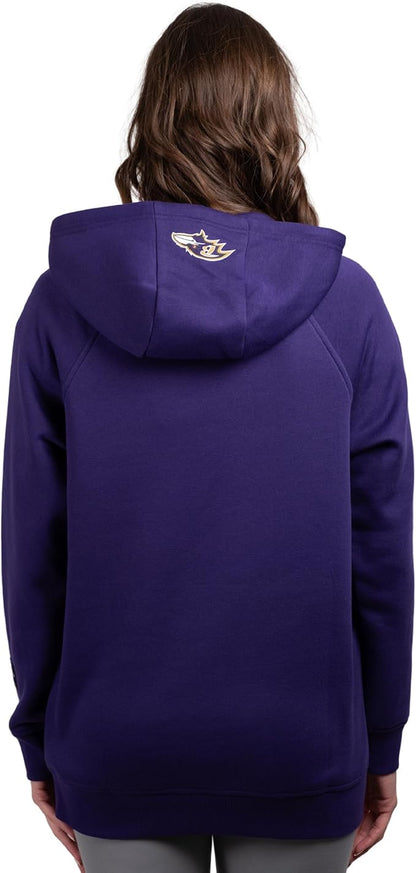 Ultra Game NFL Women's Official Super Soft Tie Neck Pullover Hoodie Sweatshirt, Baltimore Ravens, Team Color|Baltimore Ravens