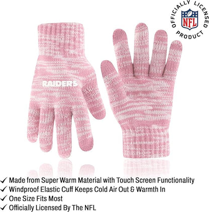 Ultra Game Adults Unisex NFL Official Super Soft Winter Beanie Knit Hat with Extra Warm Touch Screen Gloves|Las Vegas Raiders