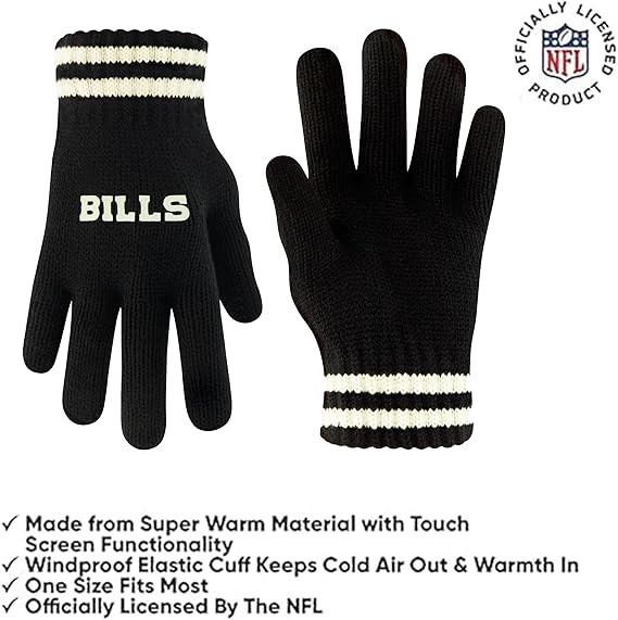 NFL Official Youth Super Soft Cable Knit Winter Beanie Knit Hat with Extra Warm Touch Screen Gloves|Buffalo Bills