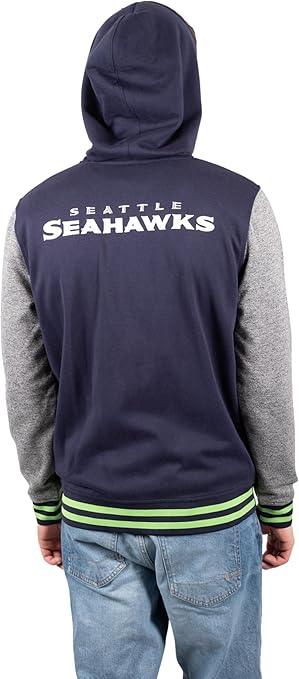 Ultra Game NFL Official Adults Ultimate Full Zip Varsity Hoodie Sweatshirt Jacket - Unisex, Seattle Seahawks, Team Color|Seattle Seahawks