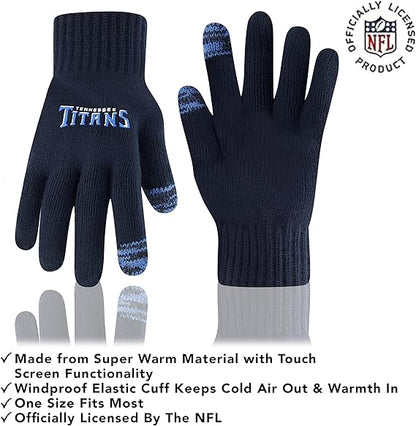 Ultra Game NFL Official Youth Super Soft Two Tone Winter Beanie Knit Hat with Extra Warm Touch Screen Gloves, Tennessee Titans, Team Color, One Size|Tennessee Titans