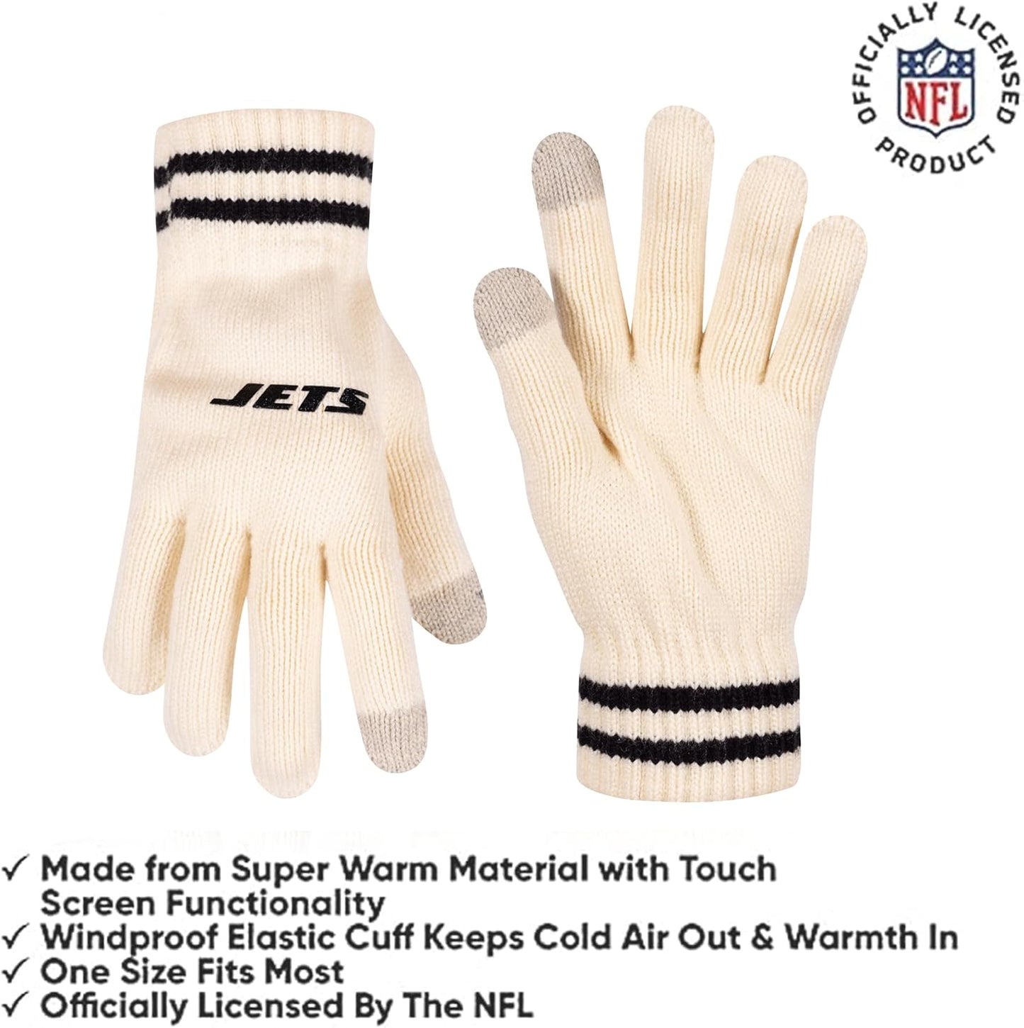 NFL Official Adults Super Soft Cable Knit Winter Beanie Knit Hat with Extra Warm Touch Screen Gloves|New York Jets