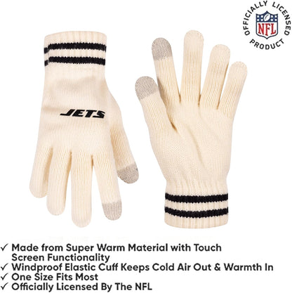 NFL Official Adults Super Soft Cable Knit Winter Beanie Knit Hat with Extra Warm Touch Screen Gloves|New York Jets