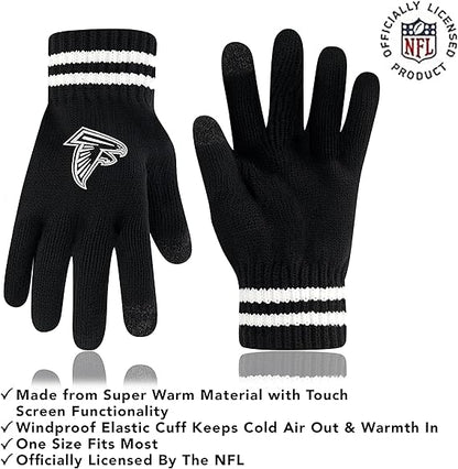 Ultra Game NFL Official Adults Super Soft Marled Winter Beanie Knit Hat with Extra Warm Touch Screen Gloves, Atlanta Falcons, Black, One Size|Atlanta Falcons