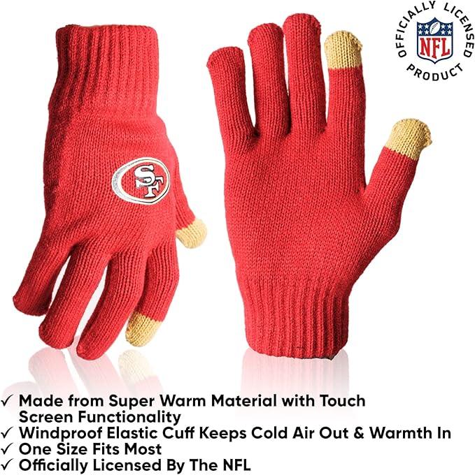 Ultra Game NFL Official Adults Unisex Super Soft Winter Beanie Knit Hat With Extra Warm Touch Screen Gloves, San Francisco 49ers, Team Color, 1SIZE|San Francisco 49ers