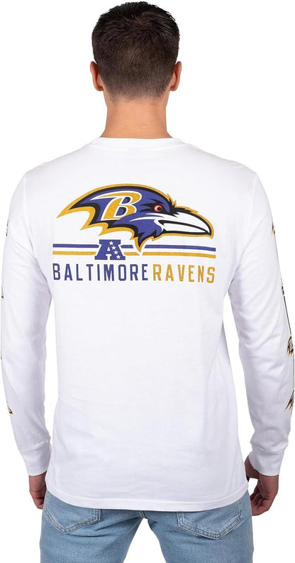 Ultra Game NFL Official Adults Super Soft Supreme Long Sleeve T-Shirt - Unisex, Baltimore Ravens, White|Baltimore Ravens