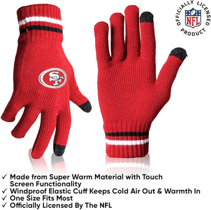 Ultra Game NFL Official Adults Unisex Super Soft Winter Beanie Knit Hat With Extra Warm Touch Screen Gloves, San Francisco 49ers, Team Color, 1SIZE|San Francisco 49ers