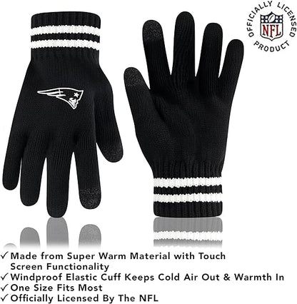 Ultra Game NFL Official Adults Super Soft Marled Winter Beanie Knit Hat with Extra Warm Touch Screen Gloves, New England Patriots, Black, One Size|New England Patriots