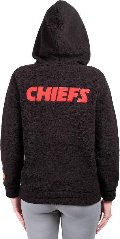 NFL Official Women's Full Zip Super Soft Sherpa Hoodie Sweatshirt Jacket - Warm Fleece Blend|Kansas City Chiefs