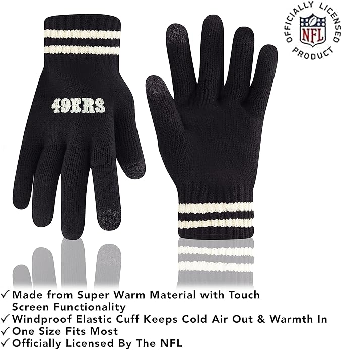 NFL Official Youth Super Soft Cable Knit Winter Beanie Knit Hat with Extra Warm Touch Screen Gloves|San Francisco 49ers