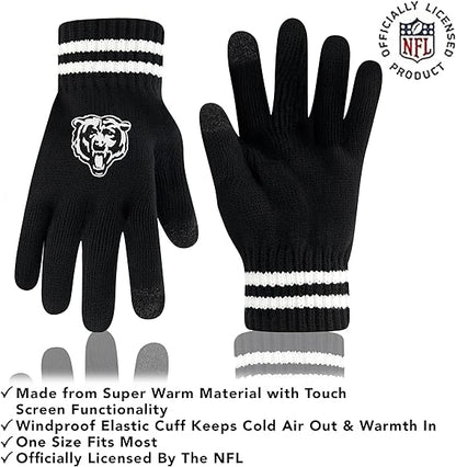 Ultra Game NFL Official Adults Super Soft Marled Winter Beanie Knit Hat with Extra Warm Touch Screen Gloves, Chicago Bears, Black, One Size|Chicago Bears