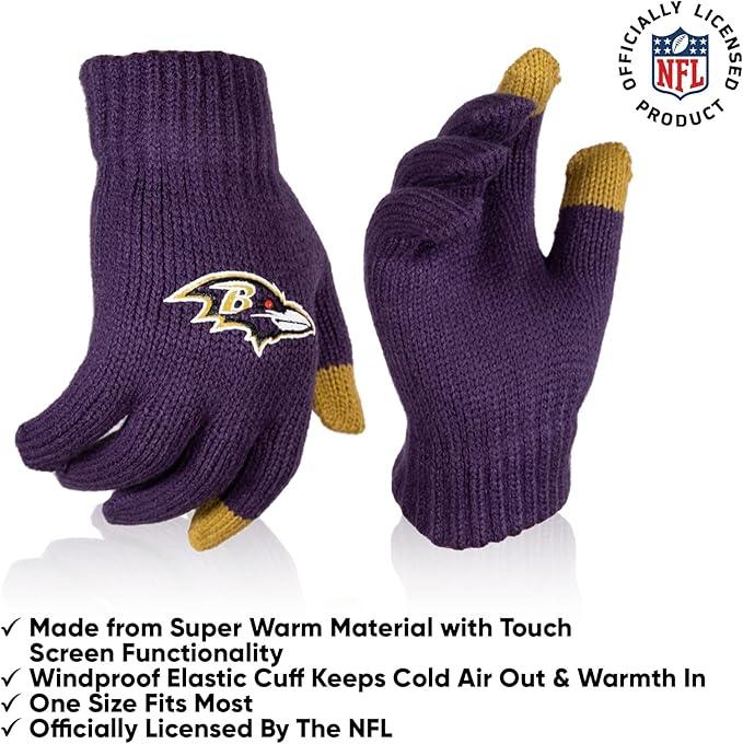 Ultra Game NFL Official Youth Super Soft Winter Beanie Knit Hat With Extra Warm Touch Screen Gloves, Baltimore Ravens, Team Color 2, 1SIZE|Baltimore Ravens