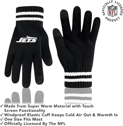 NFL Official Adults Super Soft Marled Winter Beanie Knit Hat with Extra Warm Touch Screen Gloves|New York Jets