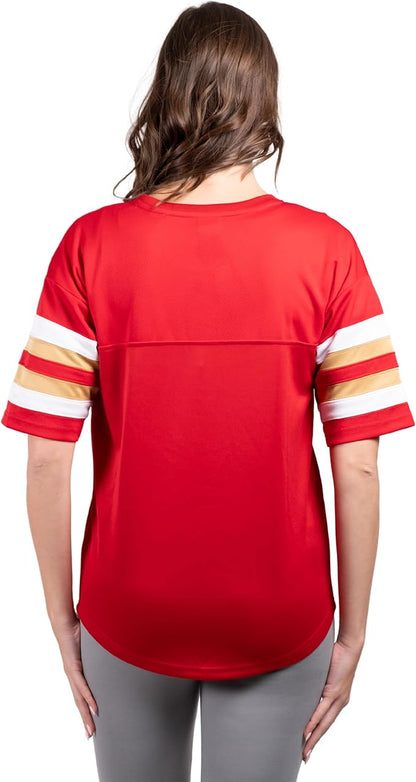 NFL Womens Standard Lace Up Tee Shirt Penalty Box|San Francisco 49ers