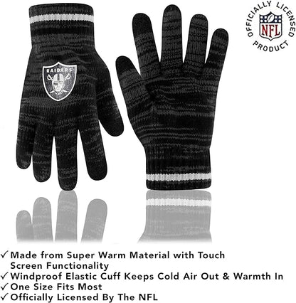 NFL Official Super Soft Marl Knit Winter Beanie Knit Hat with Extra Warm Touch Screen Gloves|Las Vegas Raiders