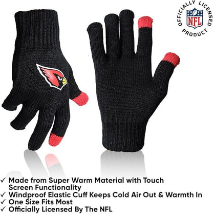 Ultra Game NFL Official Adults Unisex Super Soft Winter Beanie Knit Hat With Extra Warm Touch Screen Gloves, Arizona Cardinals, Team Color, 1 SIZE|Arizona Cardinals