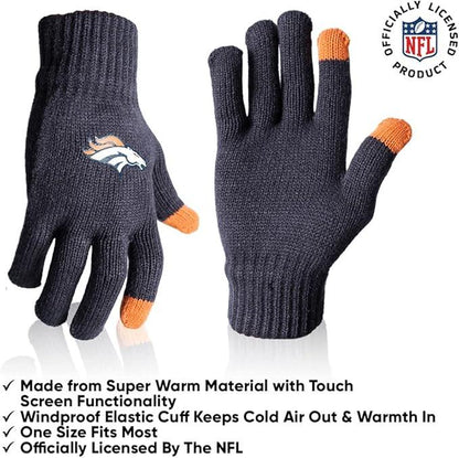 Ultra Game NFL Official Adults Unisex Super Soft Winter Beanie Knit Hat With Extra Warm Touch Screen Gloves, Denver Broncos, Team Color, 1SIZE|Denver Broncos