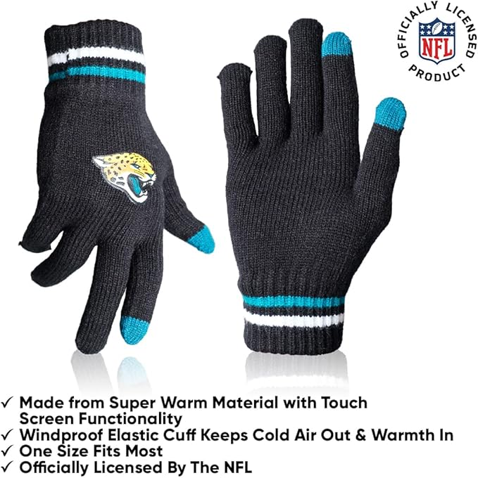 Ultra Game NFL Official Adults Unisex Super Soft Winter Beanie Knit Hat With Extra Warm Touch Screen Gloves, Jacksonville Jaguars, Team Color, 1SIZE|Jacksonville Jaguars