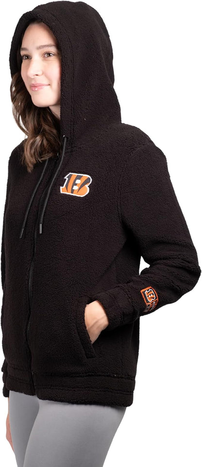 NFL Womens Full Zip Soft Sherpa Hoodie Sweatshirt Jacket|Cincinnati Bengals